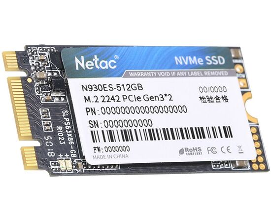  SSD Netac N930ES NT01N930ES-512G-E2X M.2 2242 512Gb Retail (PCI-E 3.1 x2, up to 1650/1500MBs, 3D TLC, NVMe 1.3, 22х42mm) 