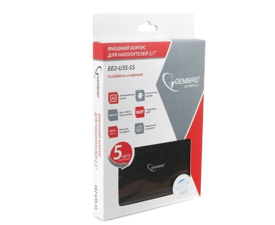  Корпус для HDD Gembird EE2-U3S-55, чёрный, 2.5", USB 3.0, SATA, алюминий 