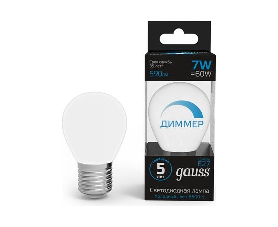  Лампа светодиодная Gauss 105102307-D 7Вт цок.E27 шар 150B 6500K св.свечения белый холодный уп/1шт 