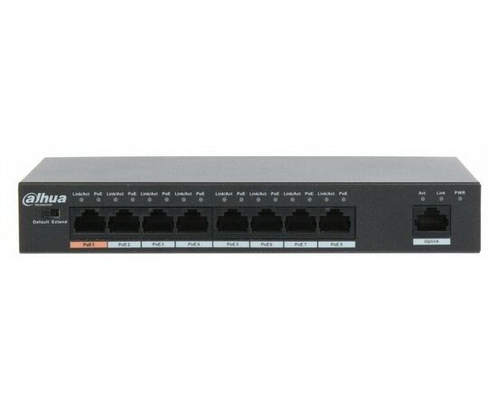  Коммутатор Dahua (DH-PFS3009-8ET1GT-96) 8x100Mb 1G 7PoE+ 96W неуправляемый 