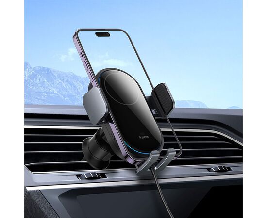  Автомобильный держатель BASEUS Light Chaser Wireless Charging, зажимной с беспроводной зарядкой, 15W, на воздуховод, черный 