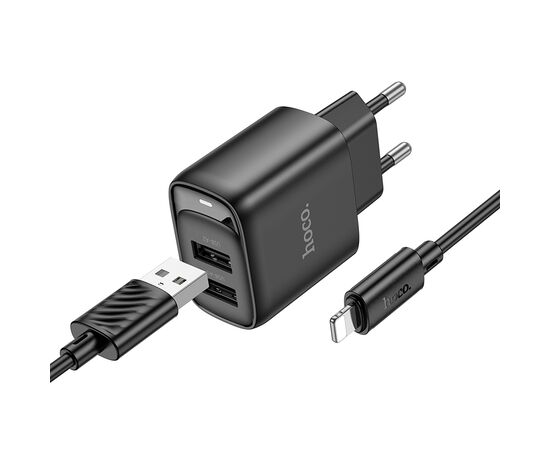  СЗУ 2USB 2.1A для Lightning 8-pin Hoco C141A 1м (Black) 