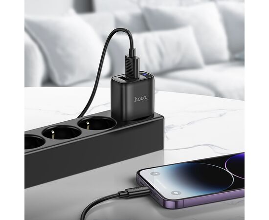  СЗУ 2USB 2.1A для Lightning 8-pin Hoco C141A 1м (Black) 