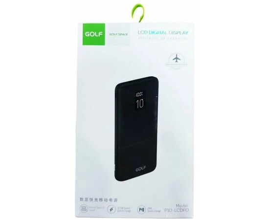  Повербанк  GOLF P10LCDPD/10000 mah/LED/PD + QC 3.0/Micro-USB/Type-C/2 USB/Выход: 5A, max 22.5W/ Черный 