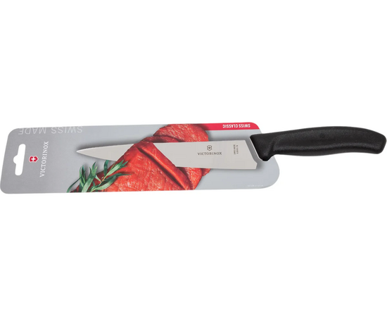 Нож кухонный Victorinox Swiss Classic 6.8003.19G стальной разделочный лезв.190мм прямая заточка черный подар.коробка 
