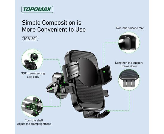  Автомобильный держатель TOPOMAX TCB-801 (черный) 
